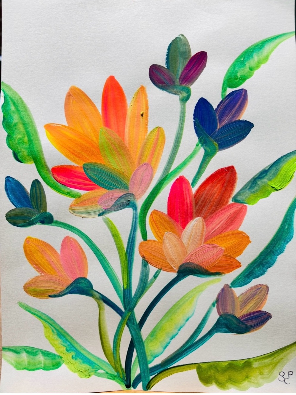 Vibrant Floral Art Print (handmade)